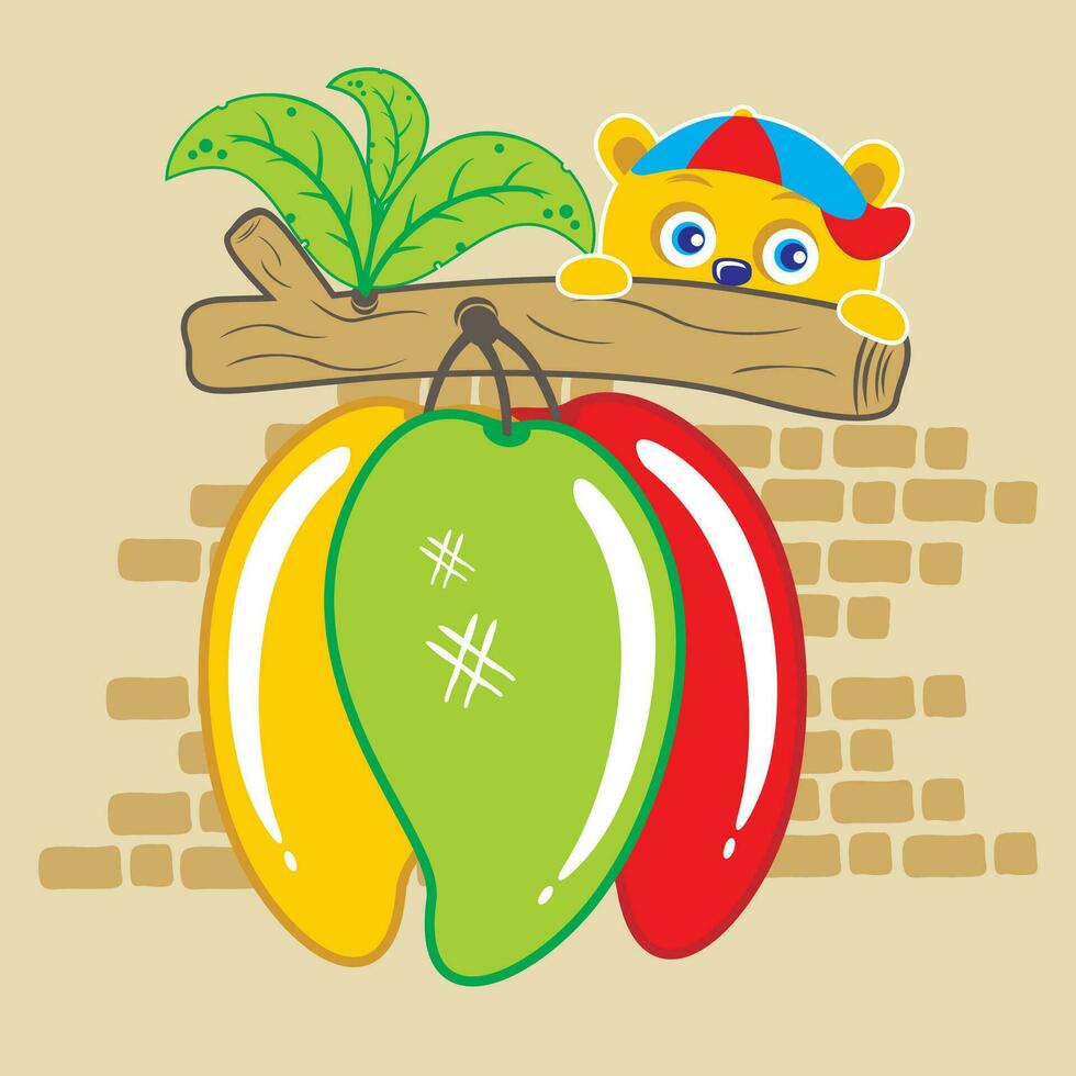söt Björn med mango frukt grafisk t skjorta, vektor design illustration, Bra för tillfällig stil