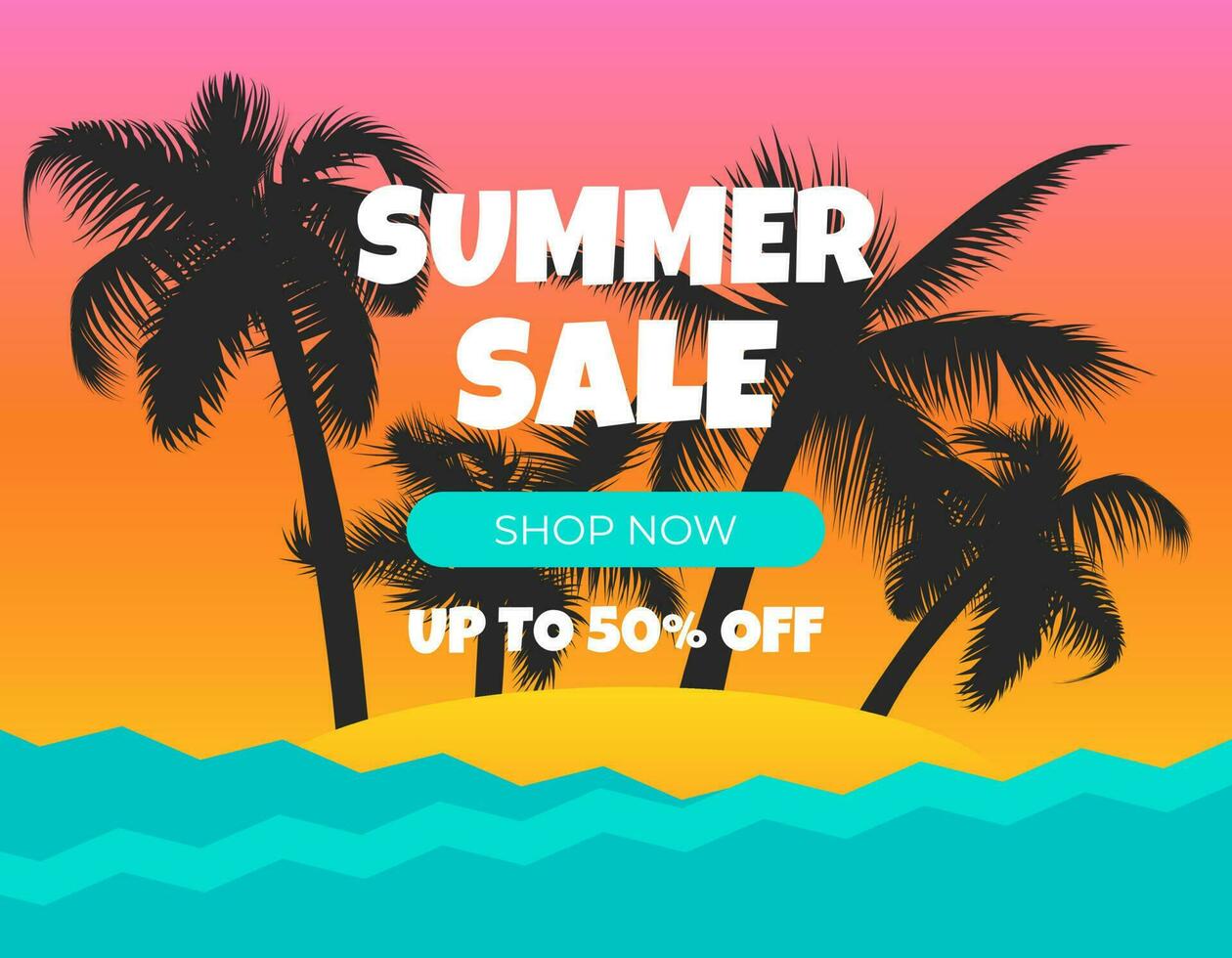 Vektor Illustration von ein Sommer- Verkauf Beförderung mit ein tropisch Thema. verwenden zum Banner, Plakate. beinhaltet Palme Bäume, Meer, und Strand Elemente Besondere Angebot