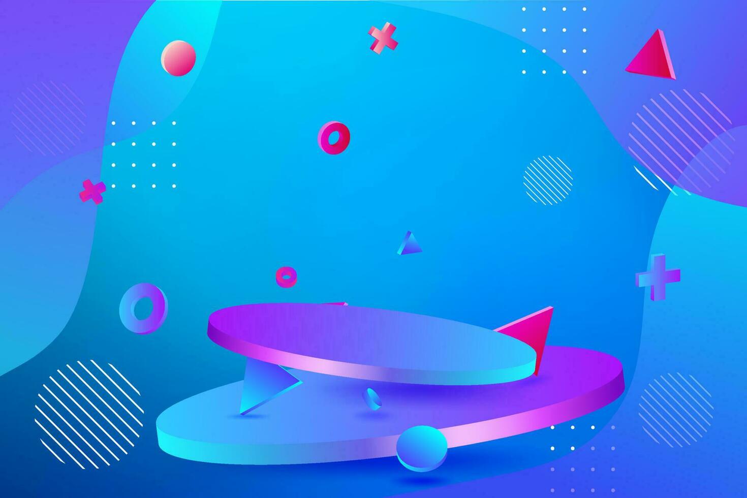modern 3d Vektor Illustration von ein Blau runden Sockel Plattform Szene zum Luxus Ausstellungsraum Förderung, Cyber Attrappe, Lehrmodell, Simulation Vorlage, Neon- Beleuchtung und geometrisch Formen