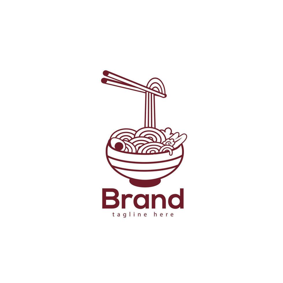 nudel pho mat logotyp tempelte, och ikon design mall element med sked och matpinne vektor Färg emblem. nudel tallrik med sked, och friterad ägg i de vit bakgrund.
