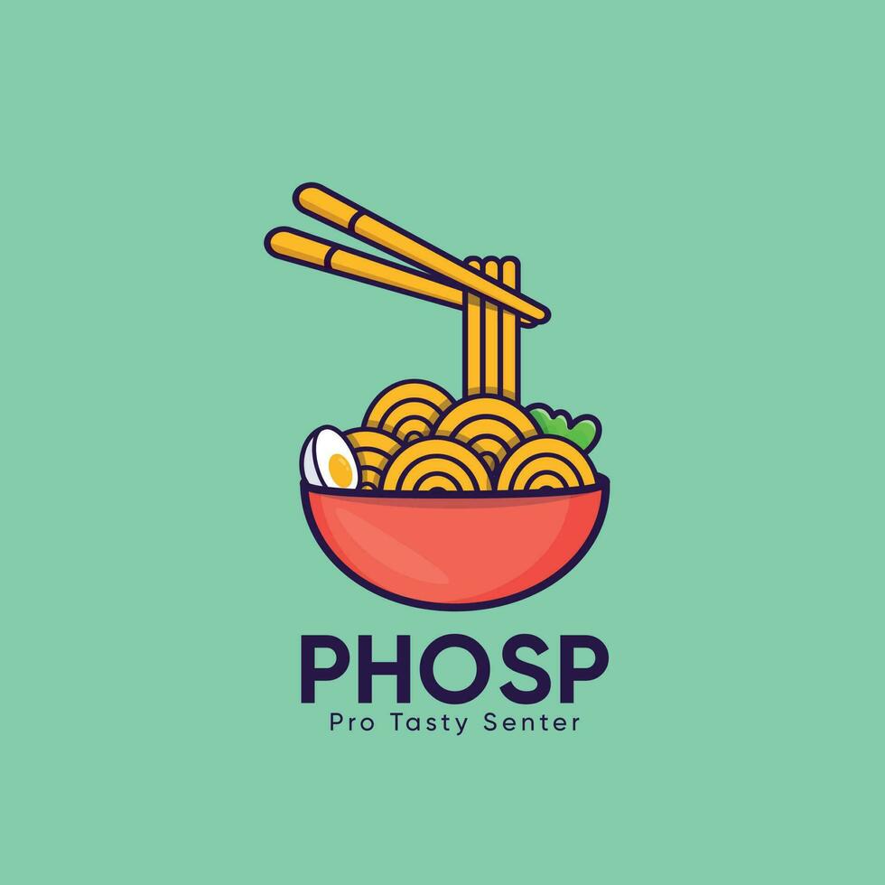 illustration vektor spaghetti pho logotyp mall med ätpinnar, nudel gott kinesisk illustration design, och logotyp. kreativ premie vektor design. tallrik med en gaffel, fri premie vektor.