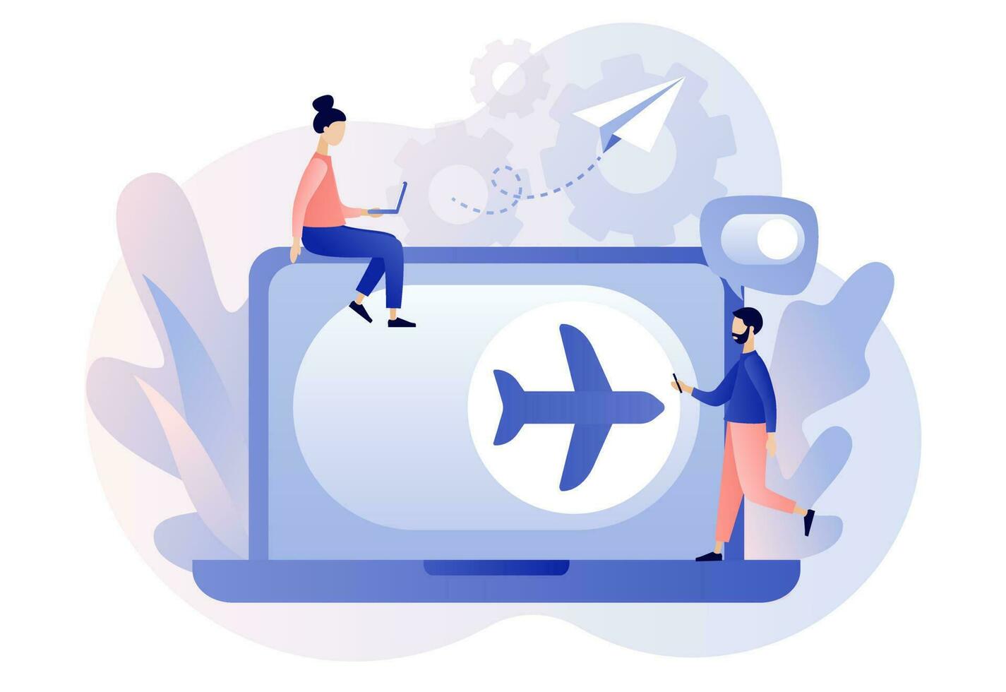 Flugzeug Modus Konzept. Flug Modus Taste auf Laptop. die Info Benachrichtigung im Luft Ebene. modern eben Karikatur Stil. Vektor Illustration auf Weiß Hintergrund