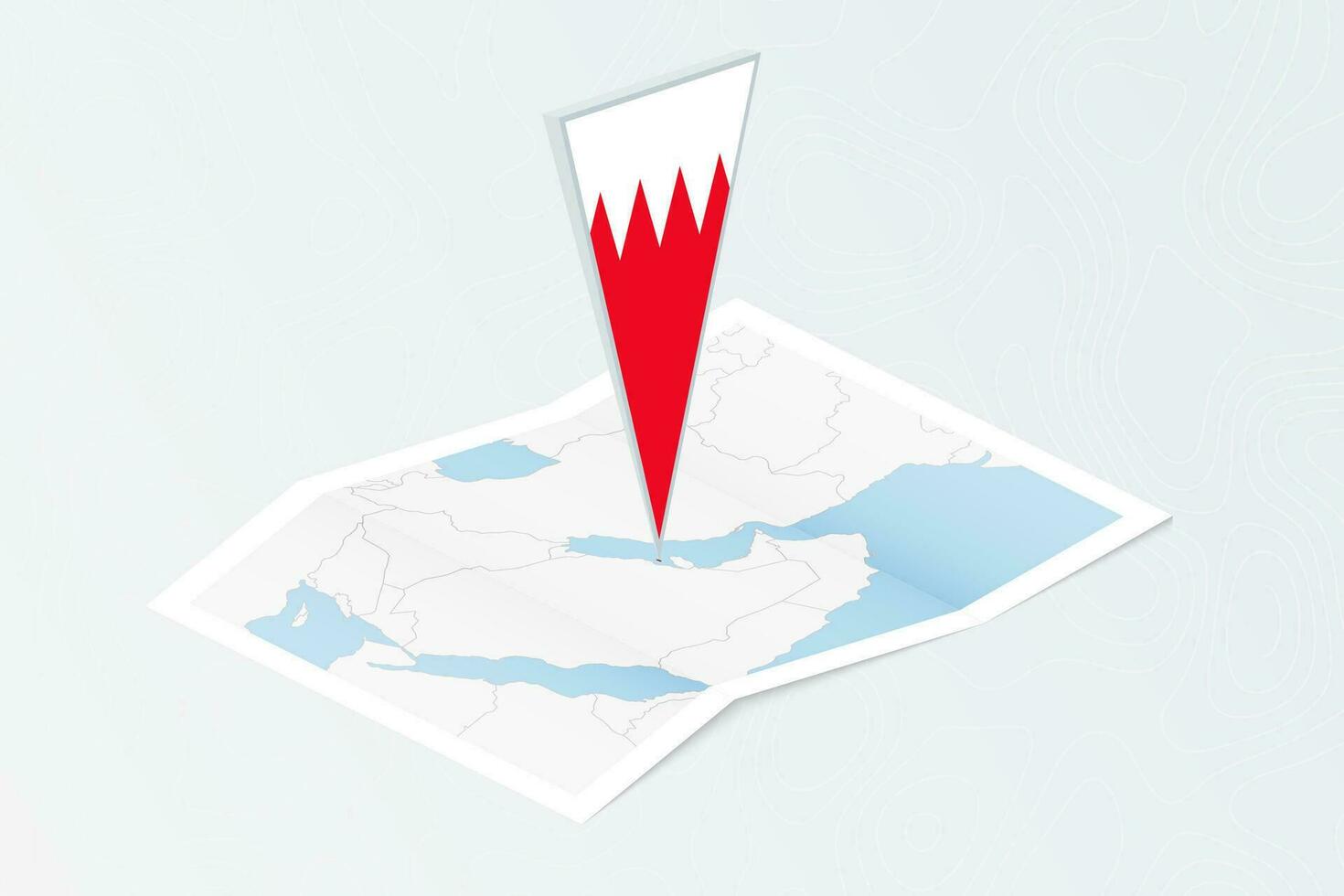 isometrisk papper Karta av bahrain med triangel- flagga av bahrain i isometrisk stil. Karta på topografisk bakgrund. vektor