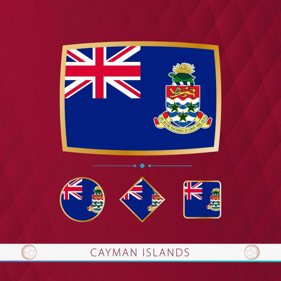 einstellen von Cayman Inseln Flaggen mit Gold Rahmen zum verwenden beim Sport Veranstaltungen auf ein Burgund abstrakt Hintergrund. vektor