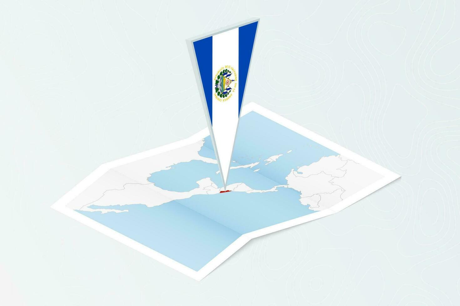 isometrisch Papier Karte von el Salvador mit dreieckig Flagge von el Salvador im isometrisch Stil. Karte auf topografisch Hintergrund. vektor