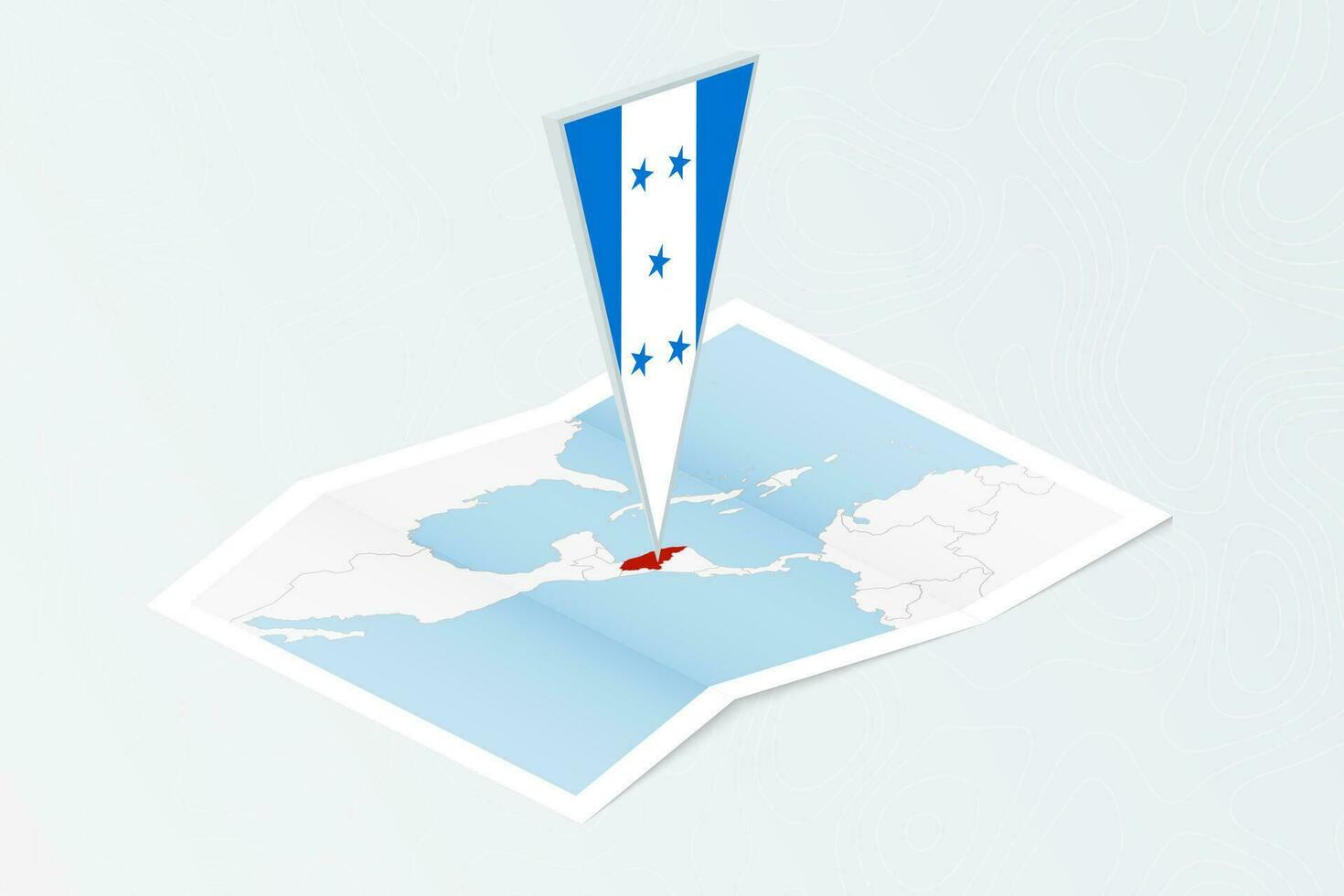 isometrisk papper Karta av honduras med triangel- flagga av honduras i isometrisk stil. Karta på topografisk bakgrund. vektor