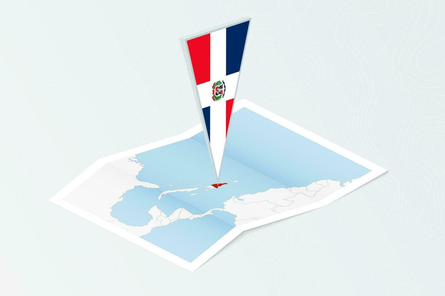 isometrisch Papier Karte von dominikanisch Republik mit dreieckig Flagge von dominikanisch Republik im isometrisch Stil. Karte auf topografisch Hintergrund. vektor