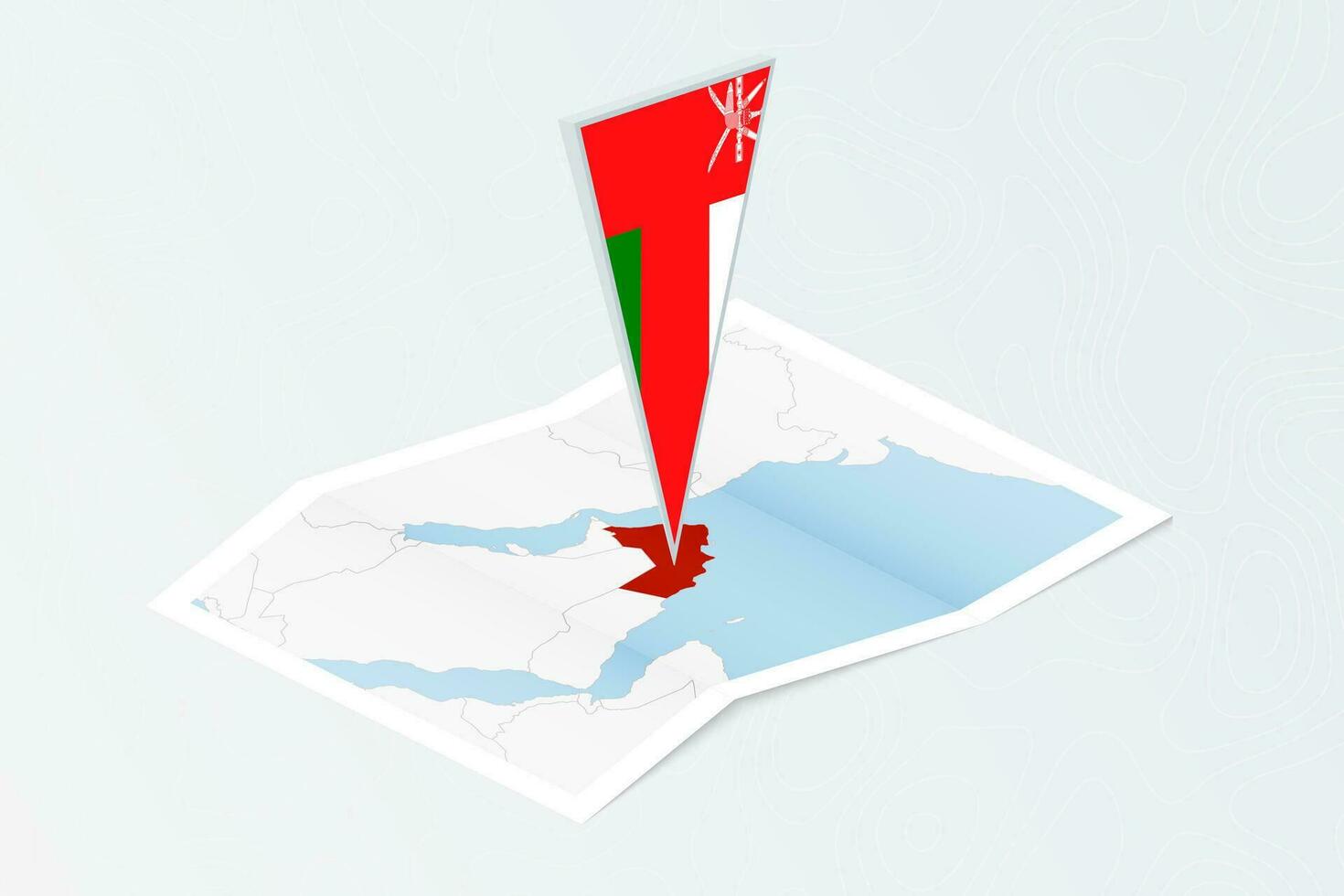 isometrisk papper Karta av oman med triangel- flagga av oman i isometrisk stil. Karta på topografisk bakgrund. vektor