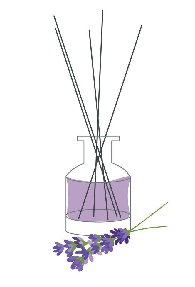 Zuhause Aromatherapie Vektor isoliert Illustration. Diffusor mit Stöcke violett Lavendel Duft