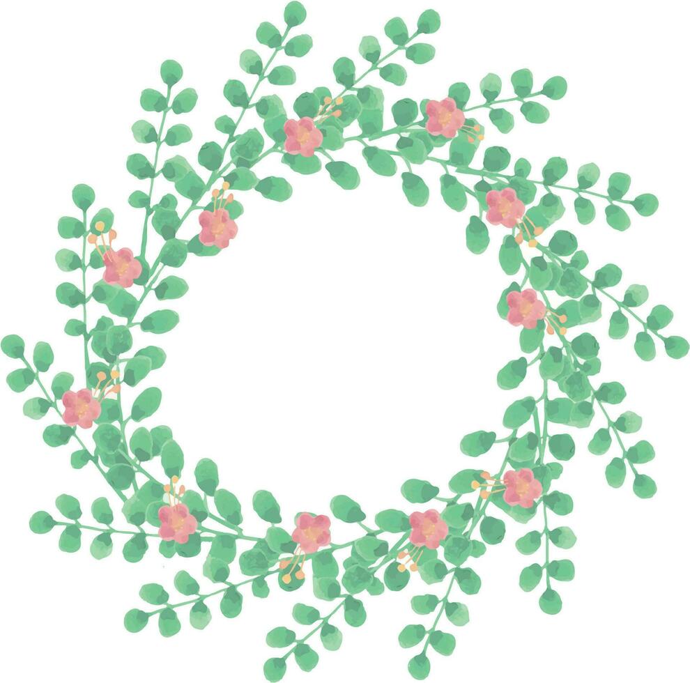 Grün Aquarell Blumen- Kranz Rahmen mit Rosa Blumen Hochzeit Dekoration Hintergrund vektor