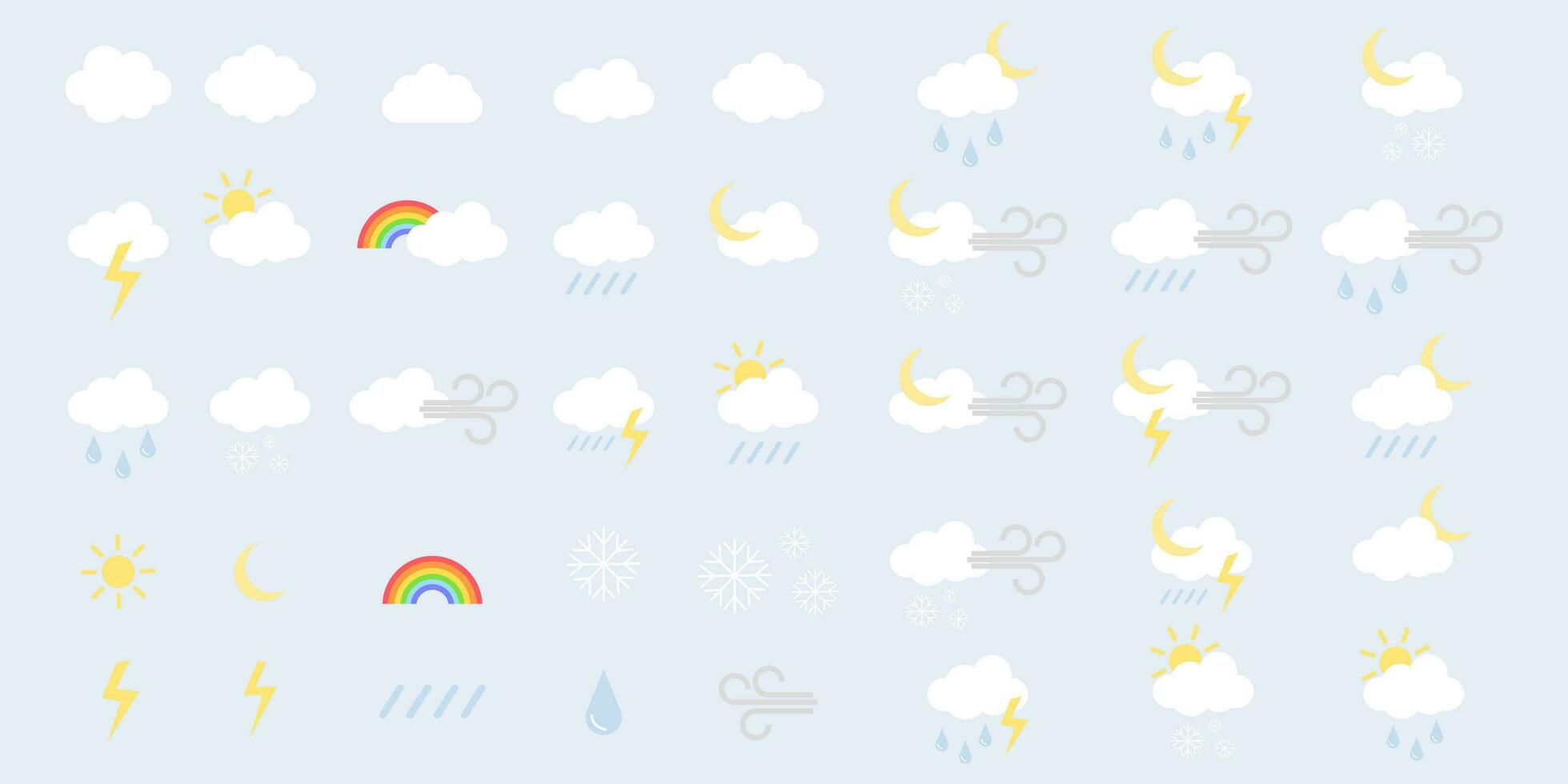 Wetter Netz Symbole einstellen im Linie Stil. Wetter , Wolken, sonnig Tag, Mond, Schneeflocken, Wind, Sonne Tag vektor