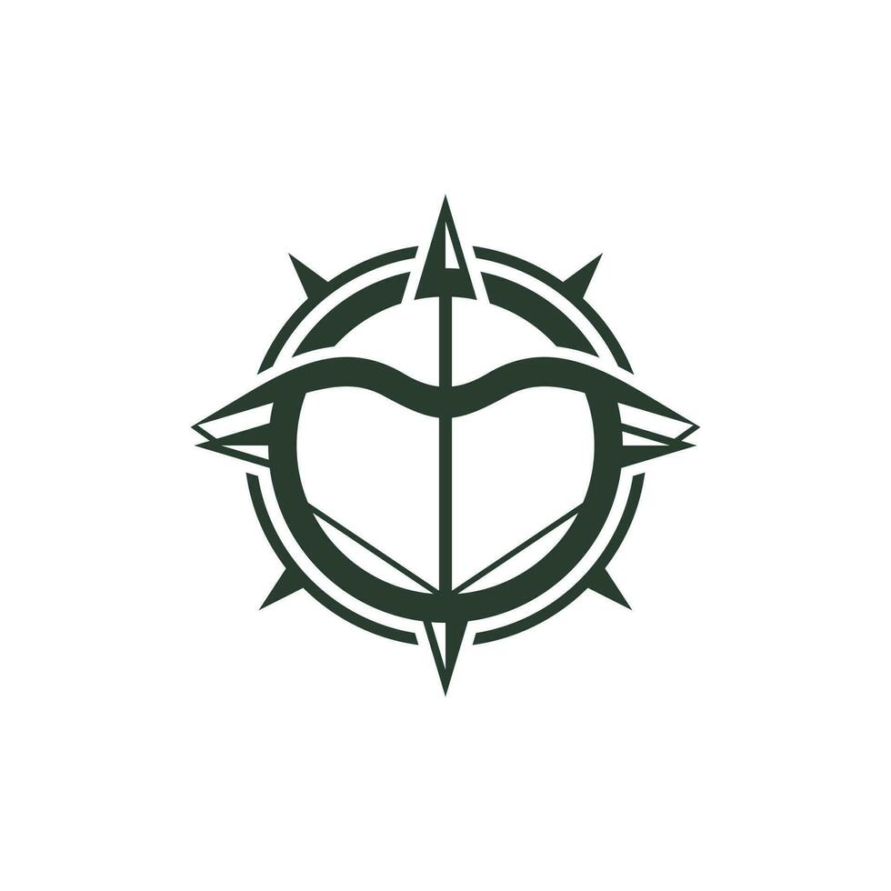 Kompass Logo Vorlage mit Bogen Bogenschütze, minimalistisch Design, Symbol Symbol Illustration Vorlage vektor