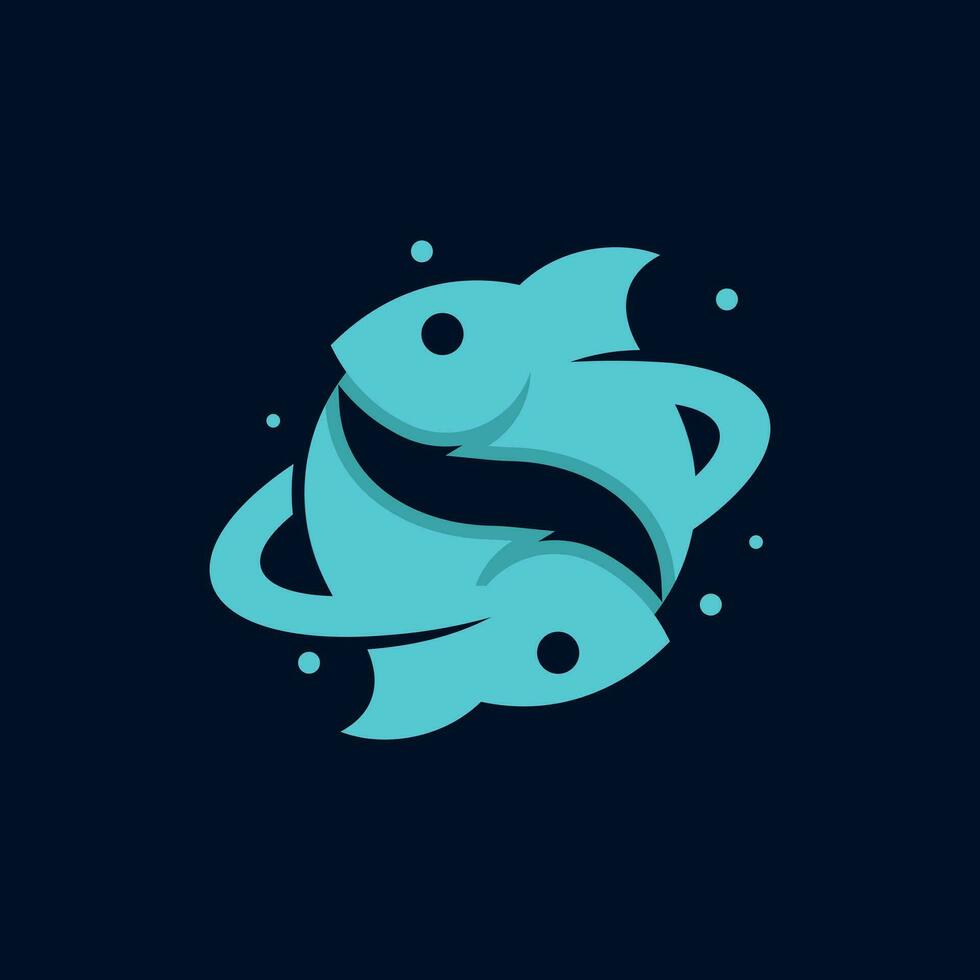 Fisch und Planet Logo Design Vektor Grafik Symbol, großartig zu verwenden wie Ihre Angeln Unternehmen Logo.