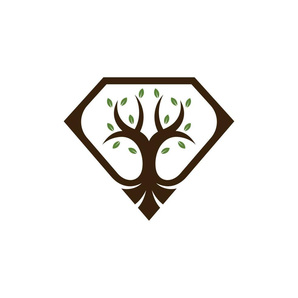 diamant logotyp vektor med träd blad natur, logotyp design mall vektor illustration