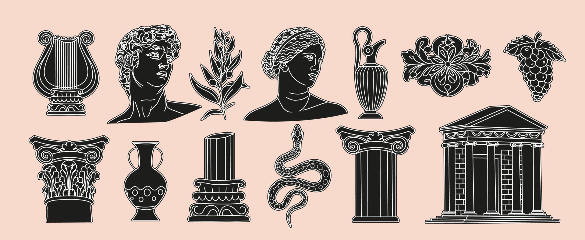 historia. gammal grekland färg sida. hand illustrationer, aten antik tempel, corinthian kolumn, pelare. skön teckning med mönster och små detaljer. färg bok bild vektor