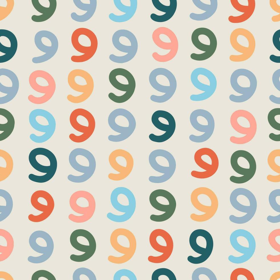 sömlös färgrik tal nio mönster. abstrakt bakgrund med hand dragen klotter former. vektor