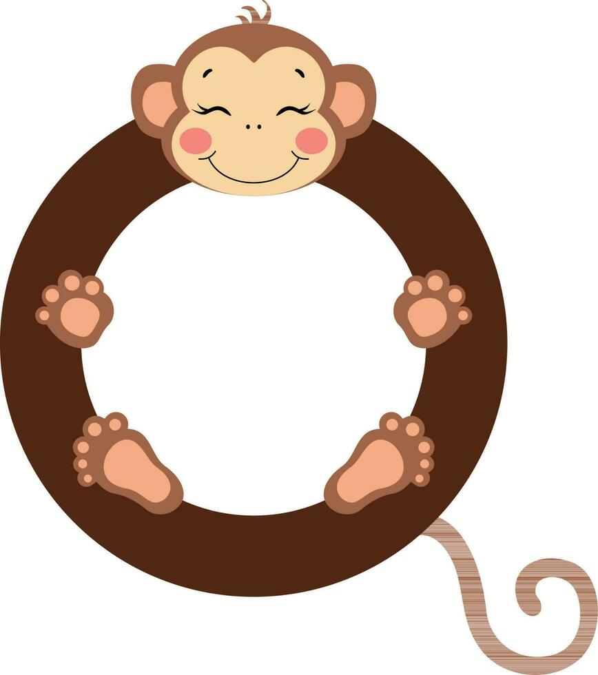 komisch süß Affe runden Rahmen vektor
