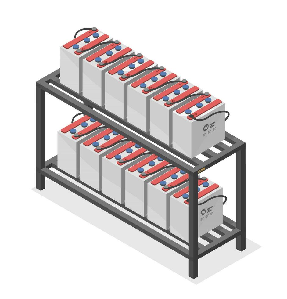 Solar- Zelle System Lager Batterie einstellen netzunabhängig Element isometrisch isoliert Karikatur Vektor