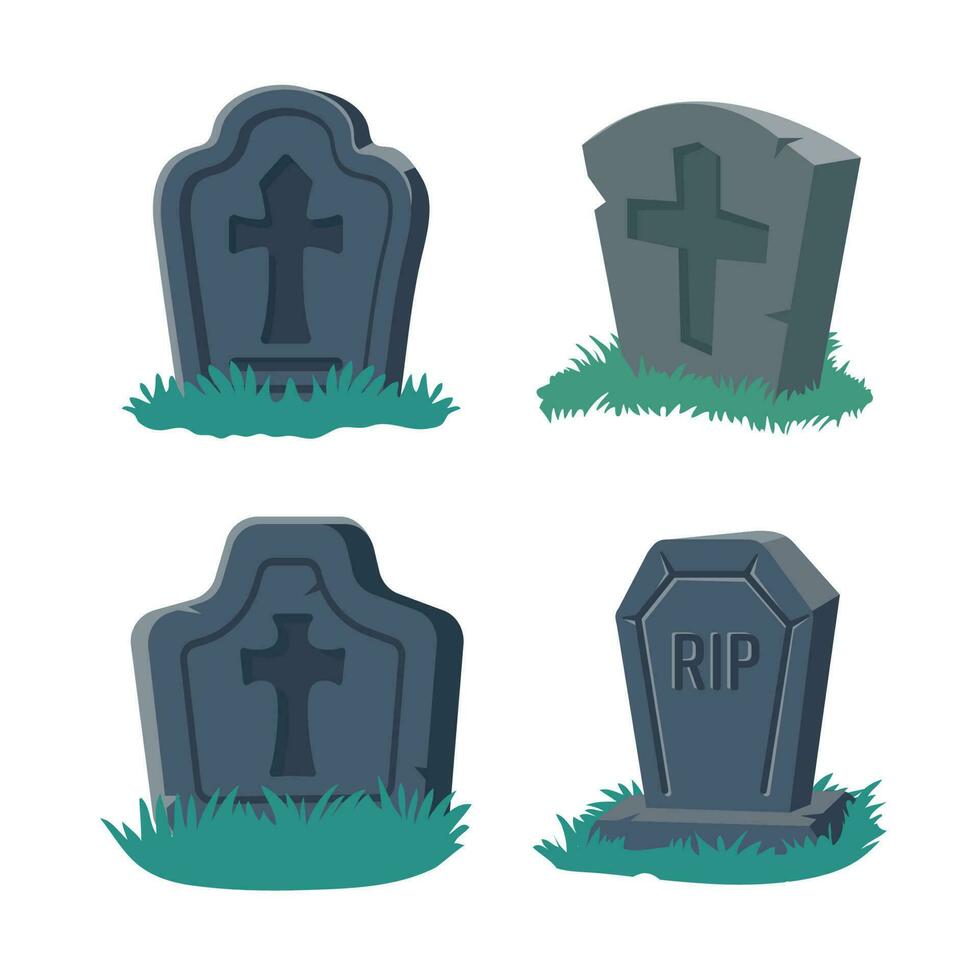 tecknad serie gravstenar av de död- de krucifix på de grav halloween natt Skräck vektor
