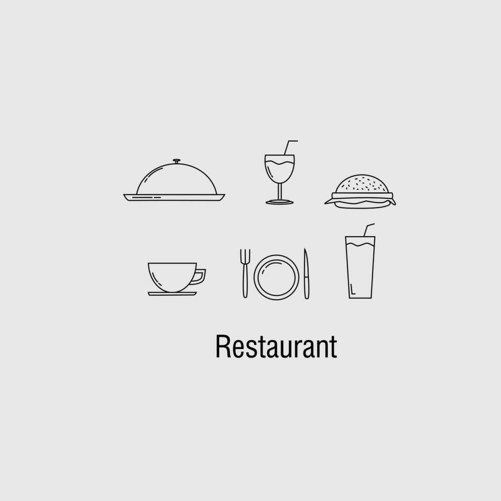 vektor restaurang ikoner i översikt stil