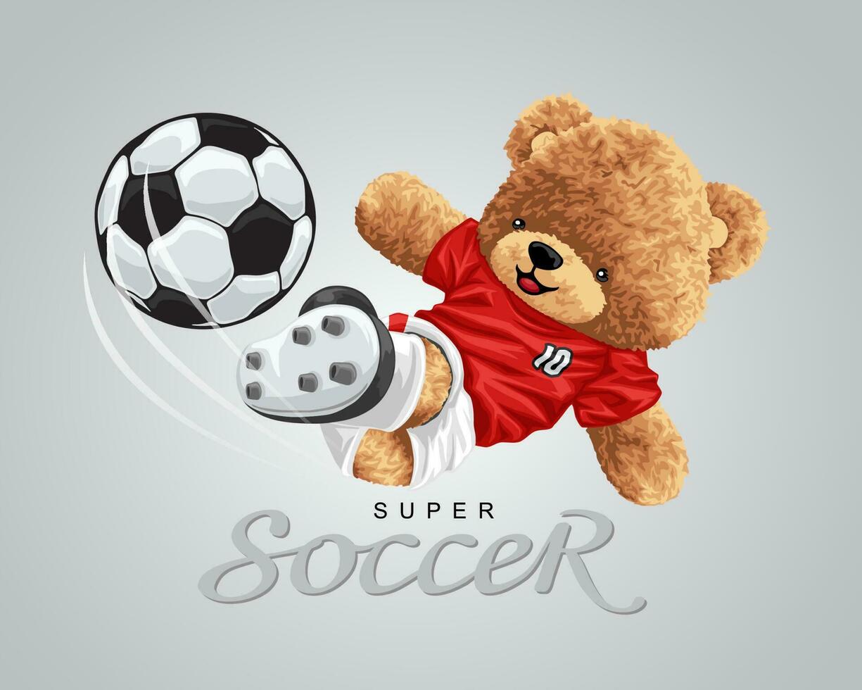 Hand gezeichnet Vektor Illustration von Teddy Bär spielen Fußball