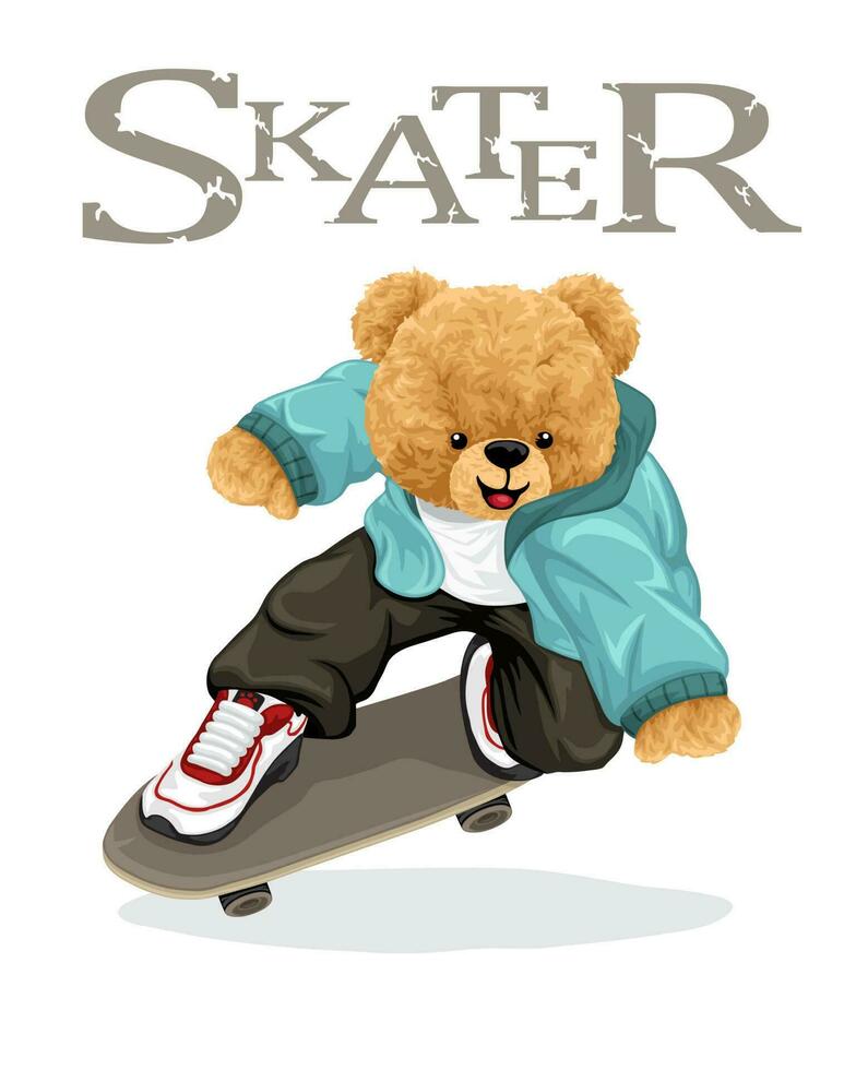 Hand gezeichnet Vektor Illustration von Teddy Bär auf Skateboard