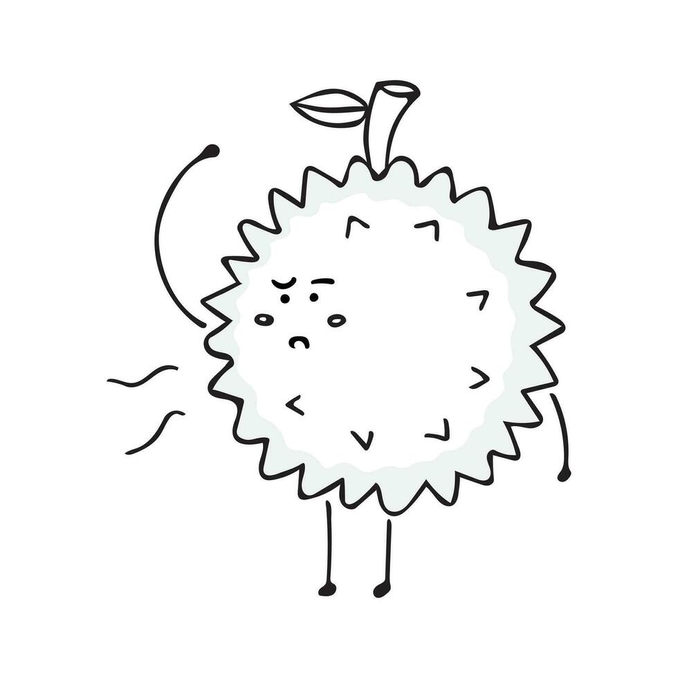 Hand gezeichnet komisch Durian haben ein Schlecht Geruch von Achselhöhlen Maskottchen Charakter Vektor Illustration Farbe Kinder Karikatur Clip Art