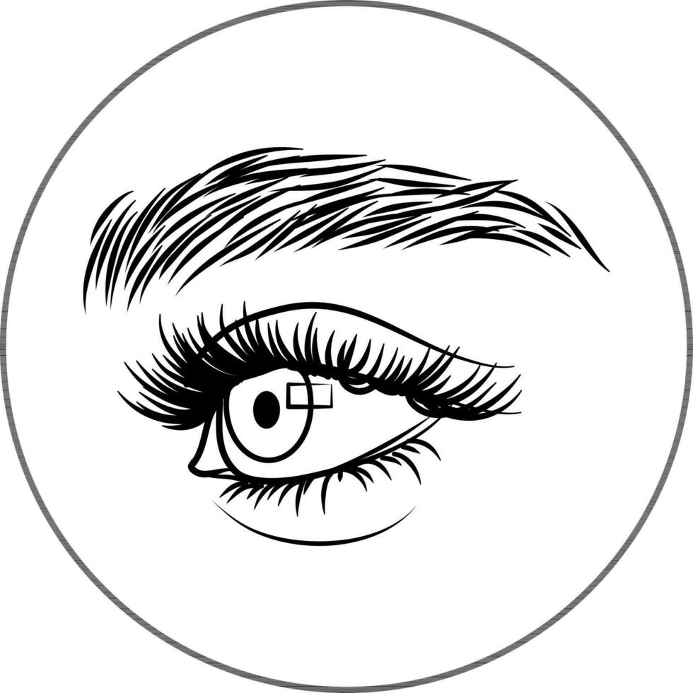 das weiblich Auge. schwarz und Weiß Vektor Handzeichnungen Illustration. Logo, Emblem zum ein Schönheit Salon.