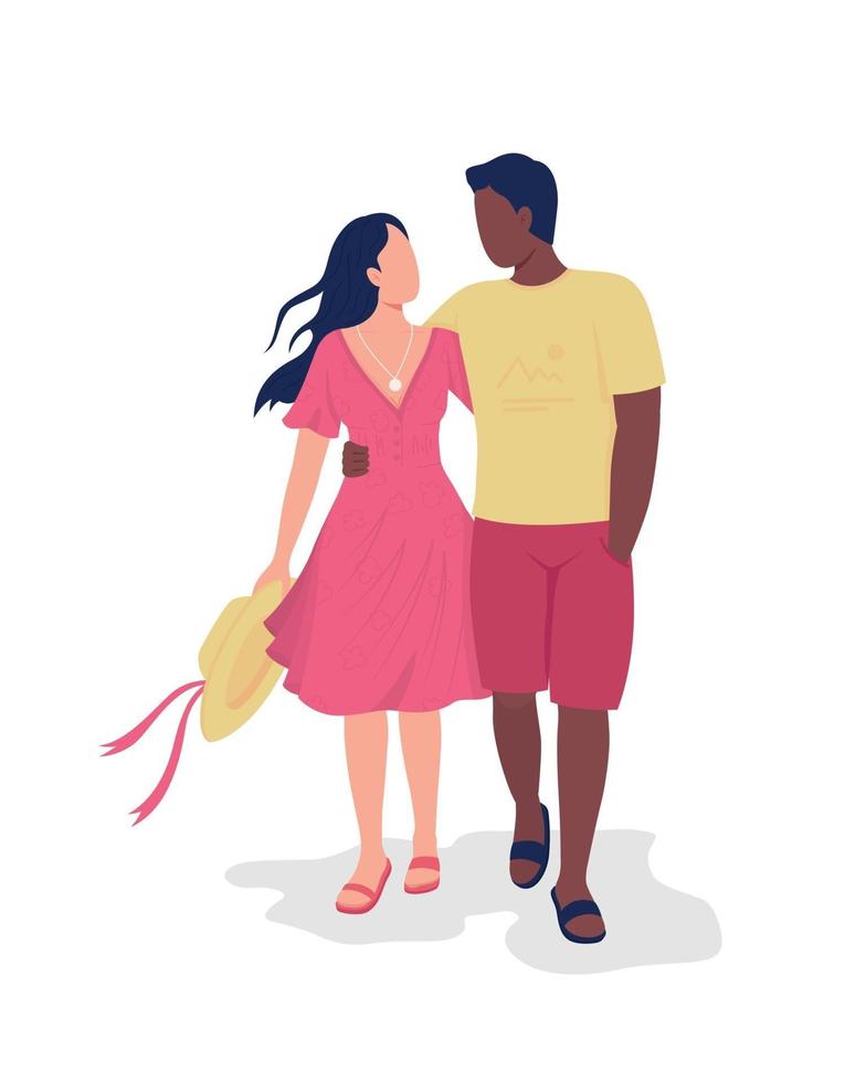 Freund und Freundin auf romantischen Spaziergang flache Farbe Vektor gesichtslose Zeichen