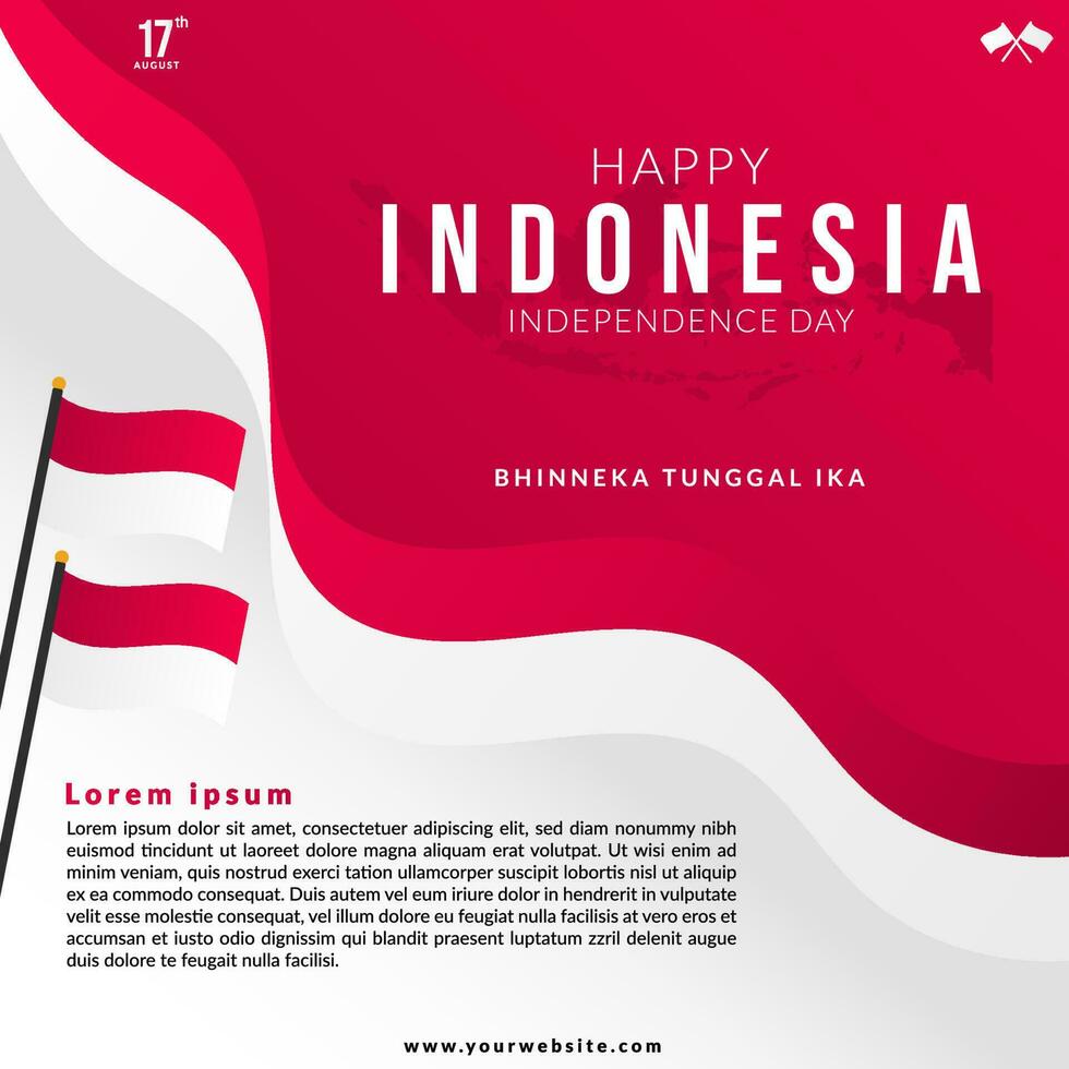 indonesien oberoende dag illustration social media mall med vågig flagga och indonesien Kartor vektor