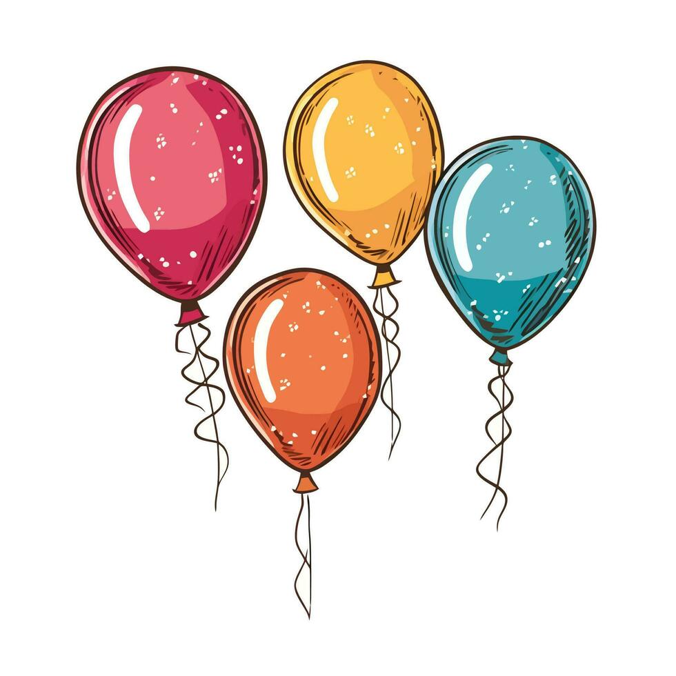 Hand gezeichnet süß Luftballons isoliert auf Weiß Hintergrund. Vorlage zum Postkarte, Banner, Poster, Netz Design. Geburtstag Party Dekoration vektor