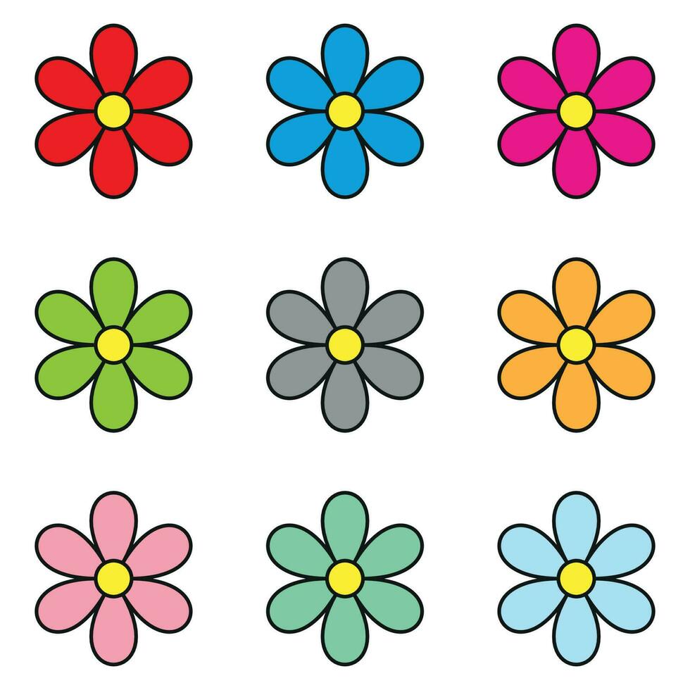 uppsättning av färgad blommor på vit bakgrund vektor