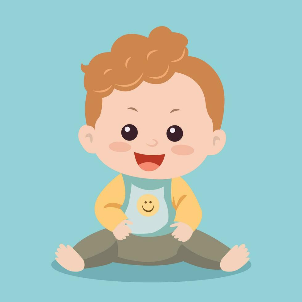 en bebis med en leende ansikte sitter på de golv. vektor