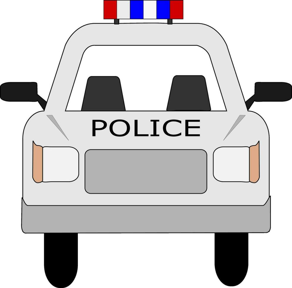 främre se av grå polis bil. symbol vektor illustration.