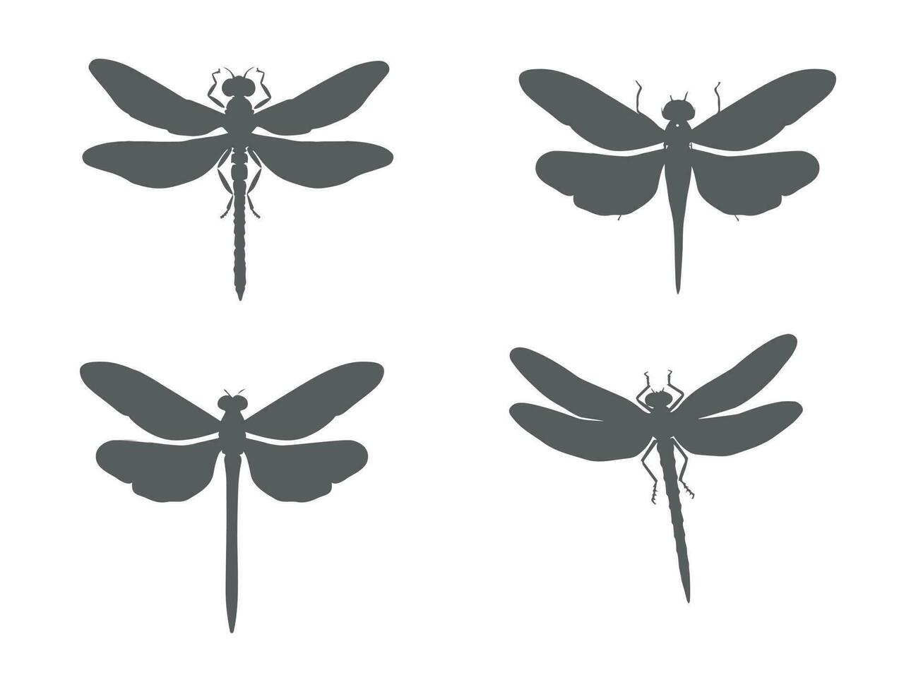 en uppsättning av 4 trollslända silhuett med annorlunda vingar stil vektor