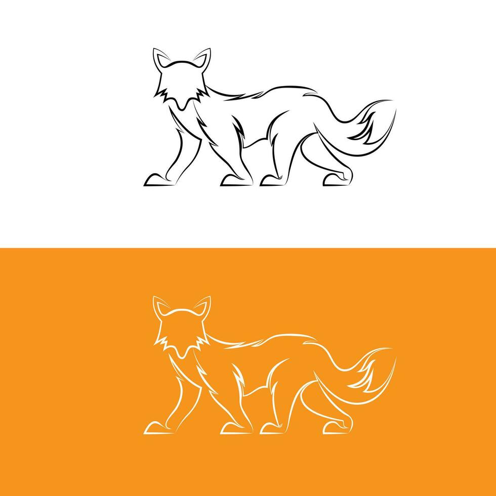 gående räv illustration logotyp design i översikt stil vektor
