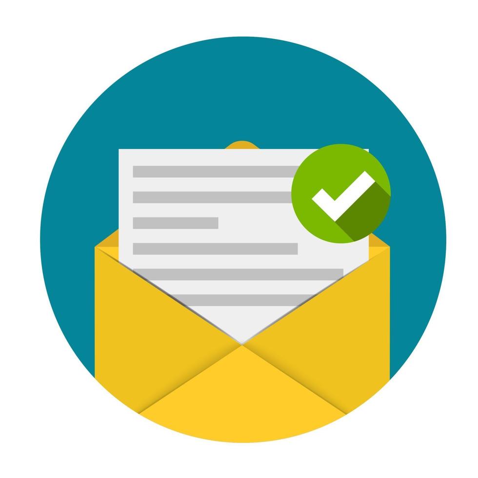 nytt e-postmeddelandekoncept med kuvert och grön bock vektor