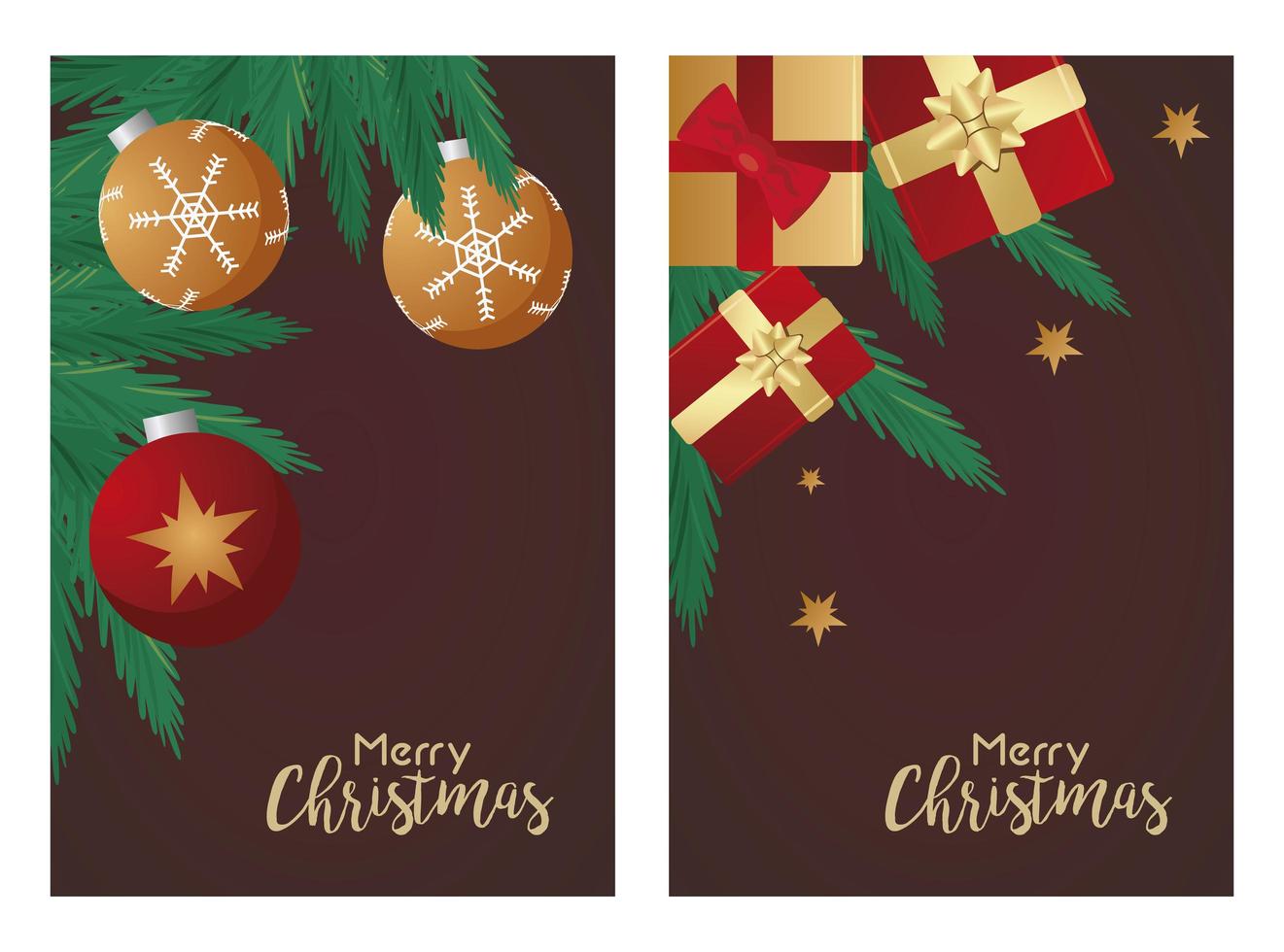 Frohe frohe Weihnachten-Beschriftungskarten mit roten Geschenken und Bällen vektor