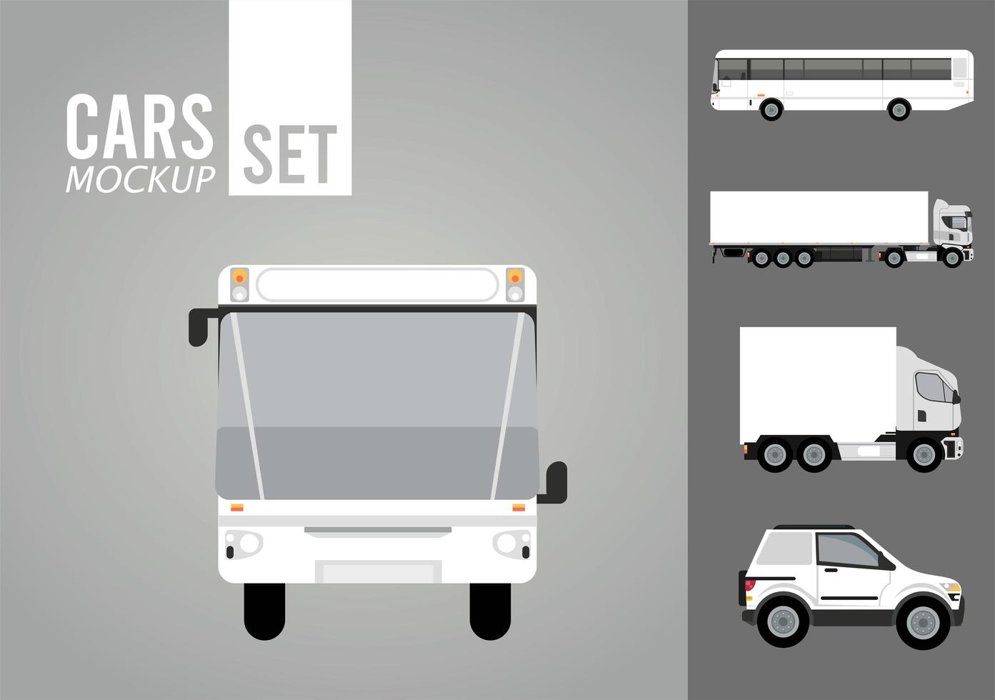 Bus weiß und Set-Fahrzeuge Modell Icons vektor