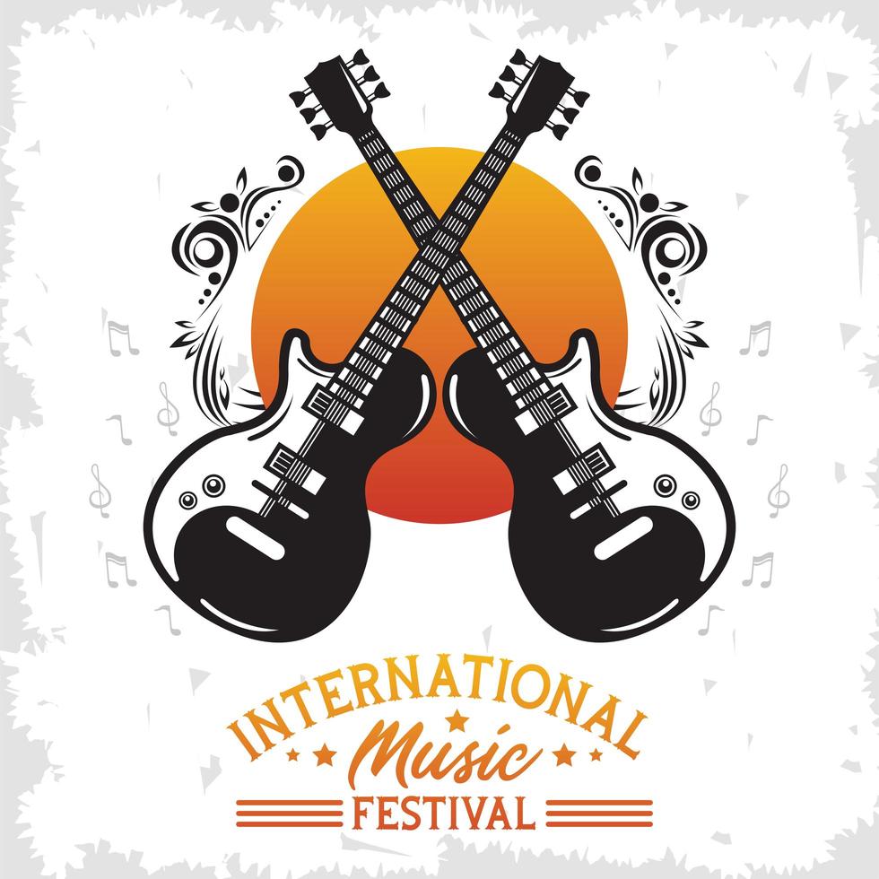 internationales Musikfestivalplakat mit E-Gitarren und Schriftzug vektor