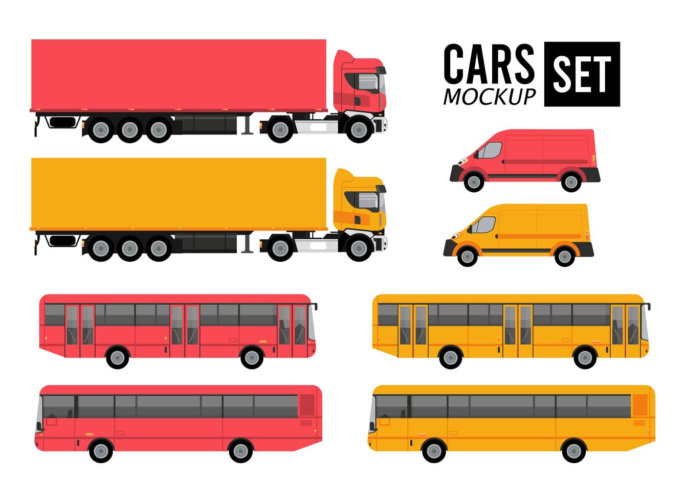 mockup set färger bilar fordon transport ikoner vektor