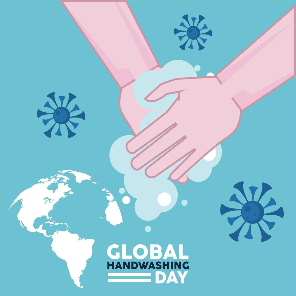 global handtvättsdag bokstäver med covid19 och handtvätt vektor
