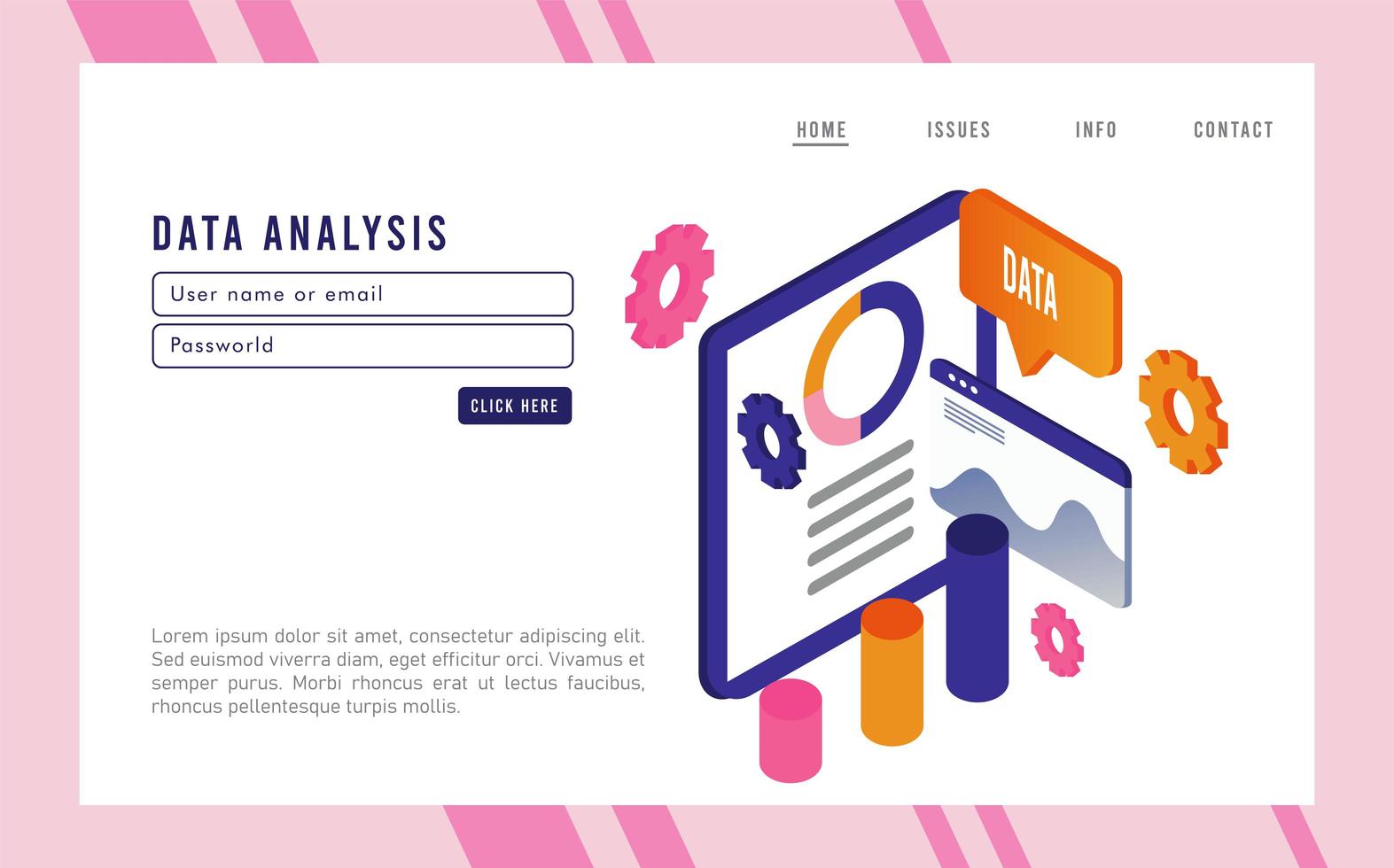 dataanalysteknik med mallwebbsida och surfplatta vektor