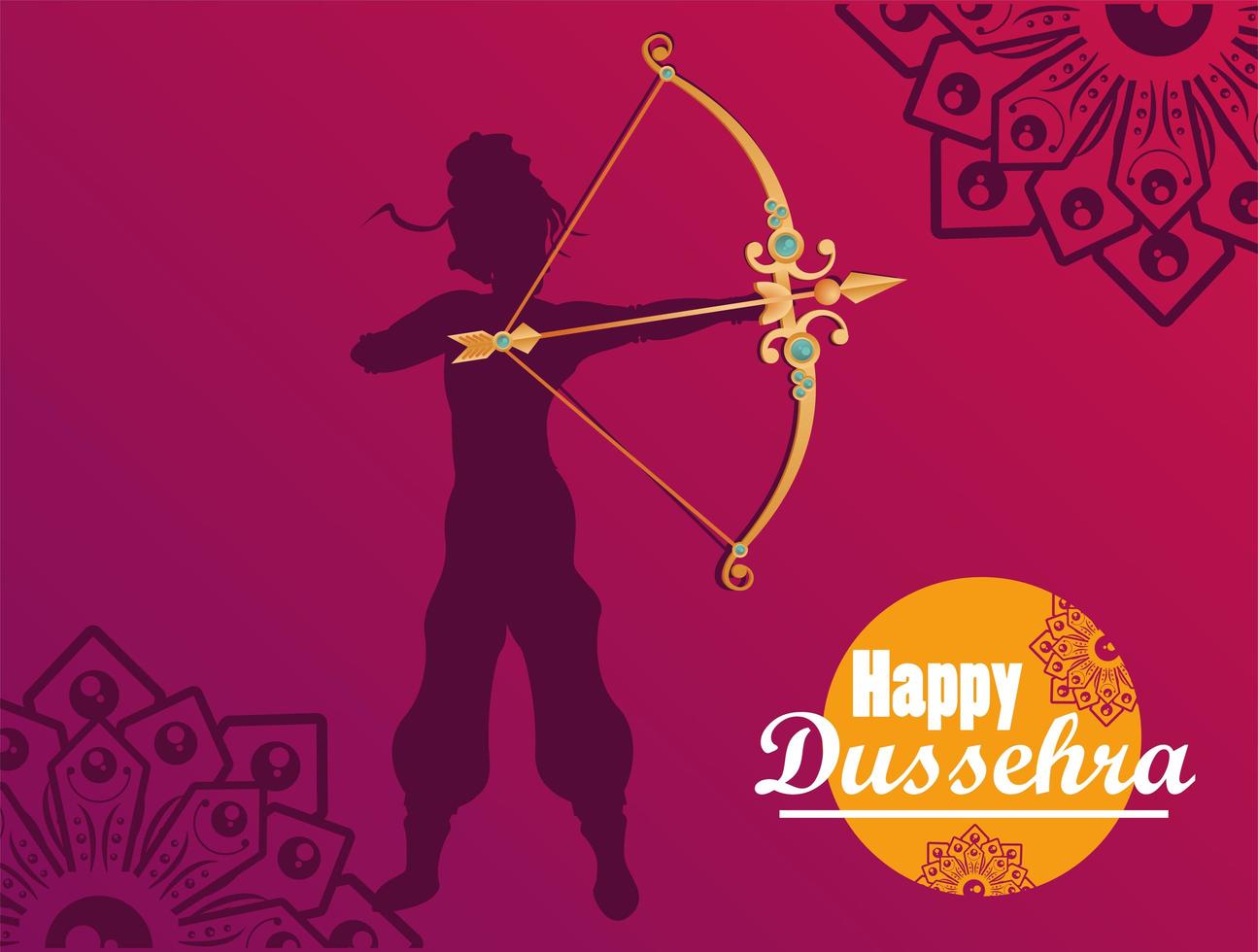 glückliche dussehra Feierkarte mit Gott rama Schatten und Beschriftung vektor