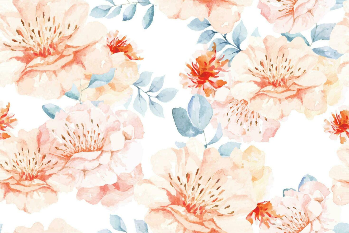 nahtloses muster von orangefarbenen blumen gezeichnet mit aquarell. für das design der tapete oder des stoffes, vintage-stil. blühende blumenmalerei für sommer. botanischer hintergrund. vektor