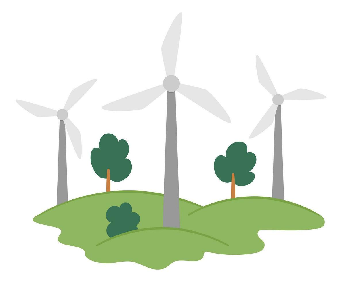 Vektor Wind Generator oder Turbine Symbol. Alternative Energie Quelle Illustration. Umgebung freundlich Konzept. ökologisch Elektrizität Ausrüstung Illustration. süß Erde Tag Landschaft oder Szene