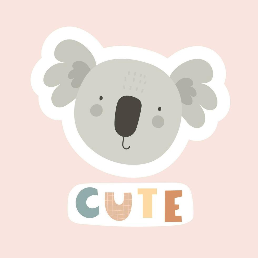 söt . tecknad serie koala, hand dragen text. platt vektor illustration för ungar. bebis design för kort, grafik för t-tröjor