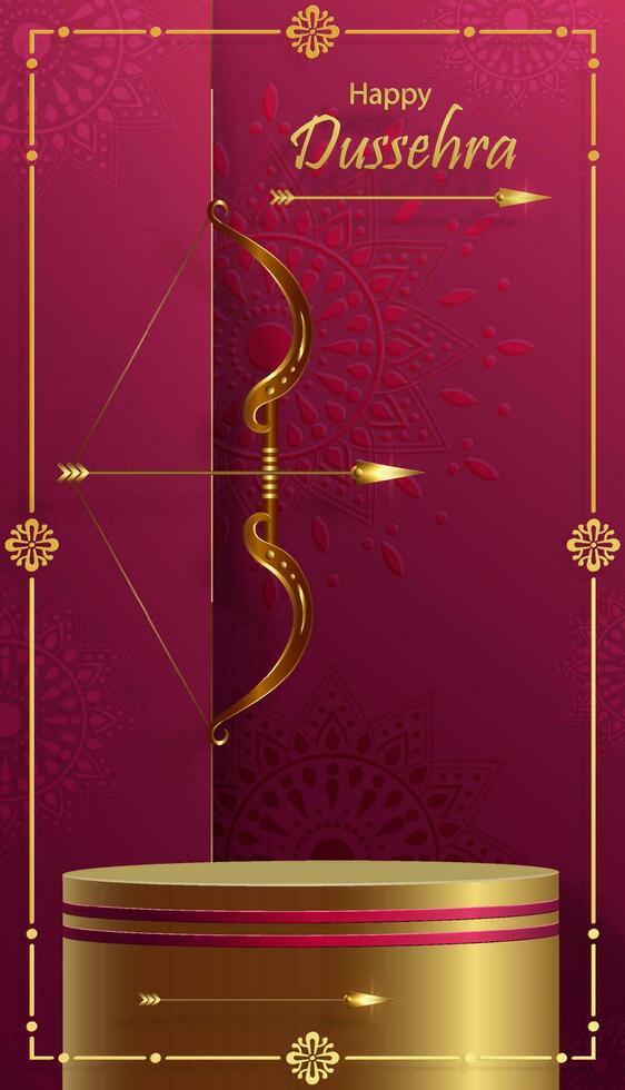 3d Podium runden Bühne Stil, zum Dussehra Festival Feier, das indisch Illustration von Herr Rama Symbole mit orientalisch Elemente vektor