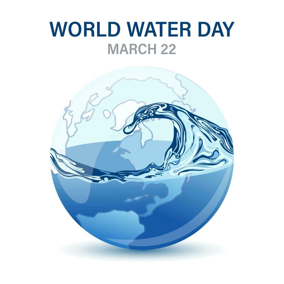 Welt Wasser Tag, 3d Planet mit Wasser Spritzen. ökologisch Konzept. Banner, Poster, Postkarte, Vektor