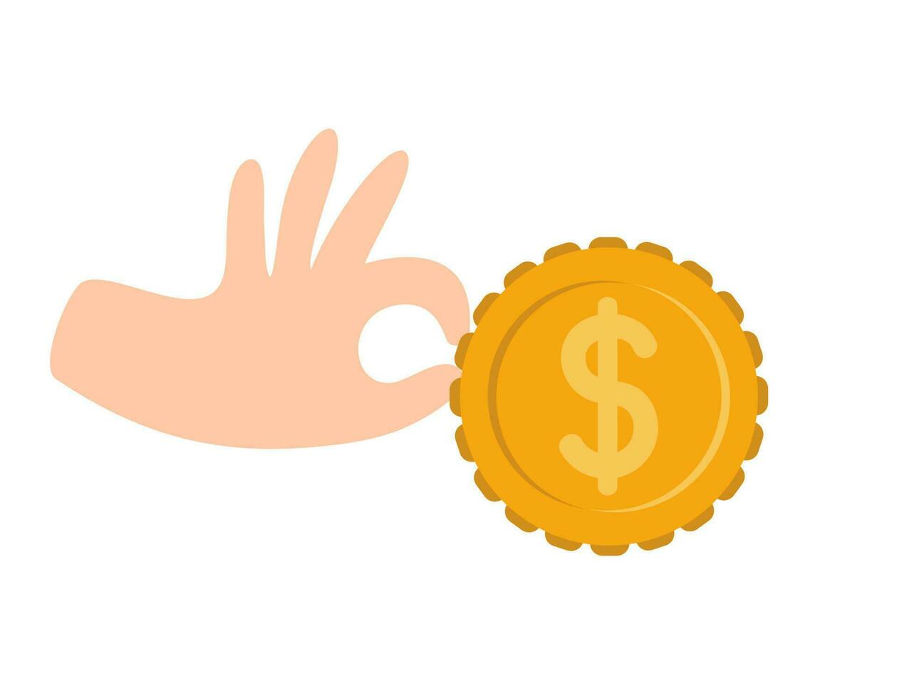 Vektor Hand geben Münze mit Dollar Finanzen unterzeichnen. Geschäft Wachstum Illustration zum Clever Investition Konzept. profitieren Performance oder Einkommen. spenden zu Hilfe